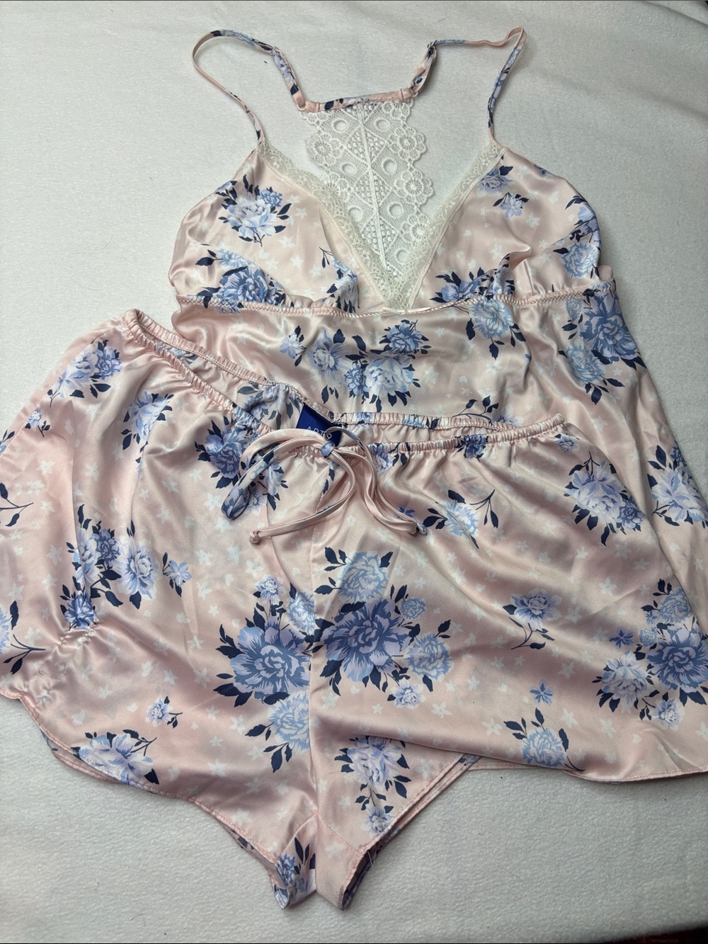 Apt. 9 Pink Satin Floral Lace-Trim Cami & Short Sleep Set